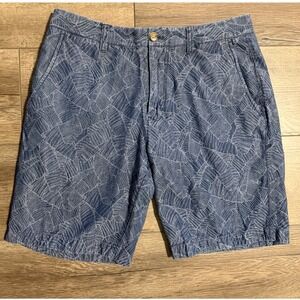 BONOBOS Mens Blue‎ Leaf Print Shorts Denim Like Size 32 Inseam 9 Inch